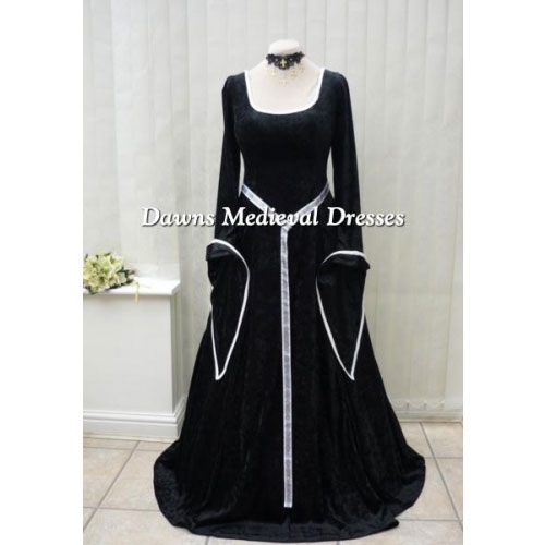 Lotr Medieval Renaissance  Dress Costume Black & White